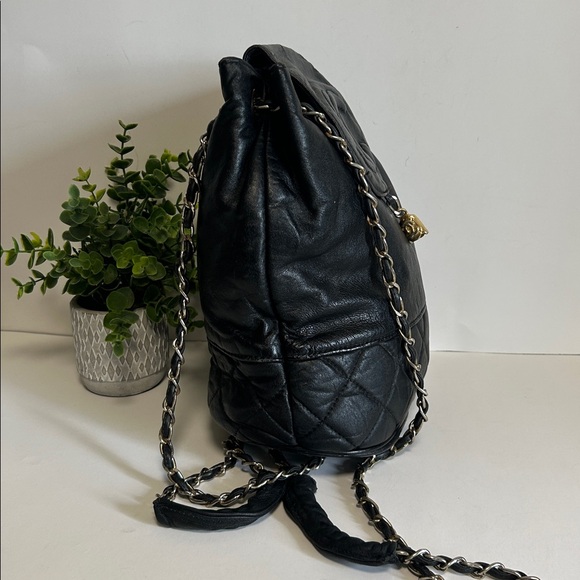 Black Leather Chain Backpack